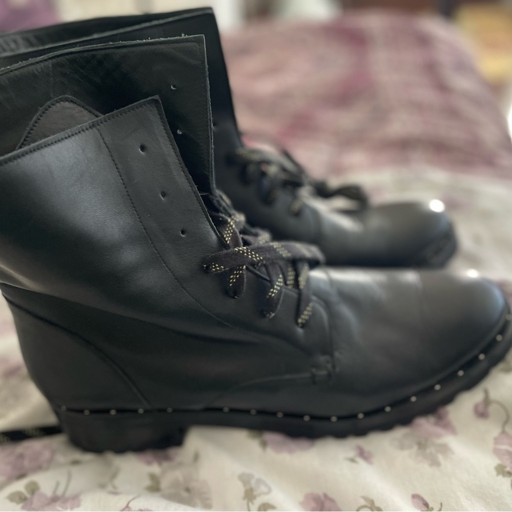 Used Freda Salvador Black Lace-Up Moto Boots - Picture 16 of 16